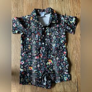 Blue Quail Guayabera Patterned Baby  Romper
